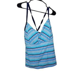 Adidas Plus size 2x blue and white striped tankini swim top padded